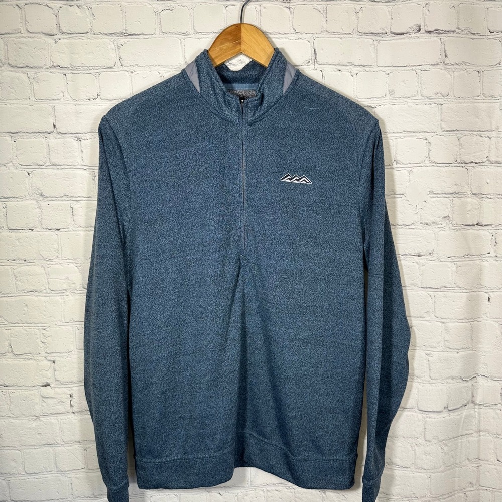 Johnnie-O Mens Blue Heathered Quarter Zip Pullover Performance Sweater Size M